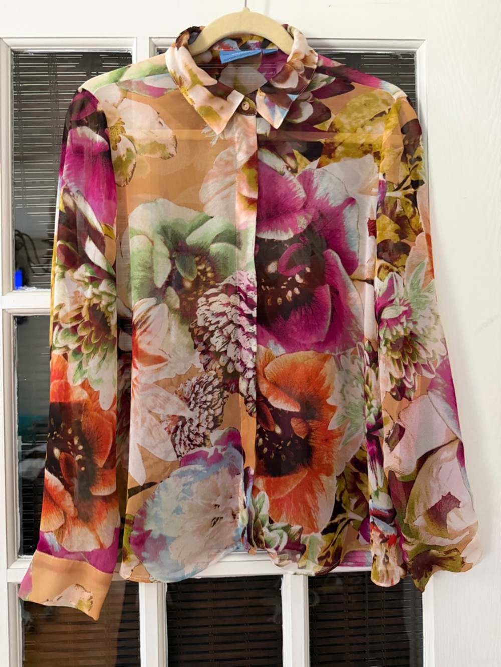 Simply Vera Wang Women’s L Floral Print Sheer Button Up Blouse | SKU 0159